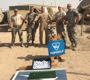 Topgolf donated 11,000 left- and right-handed golf clubs, 600 yards of turf squares and 21,000 golf balls to the troops.